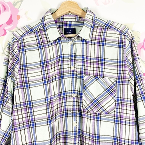 American Eagle Outfitters AEO Checkered Plaid Boyfriend Button Down Shirt L - Picture 2 of 11